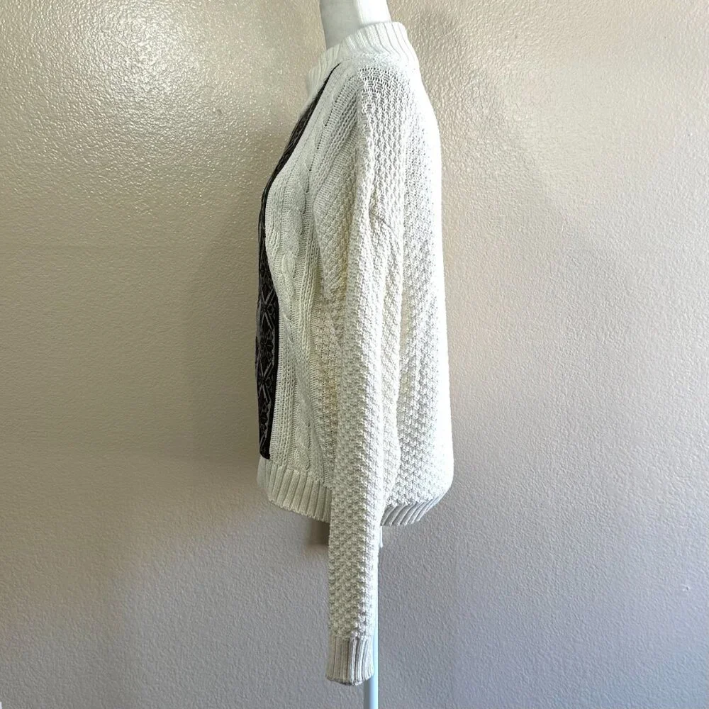 Nion de Lenclos Vtg 80s Cream Knit Turtle Two Toned Comfy Sweater